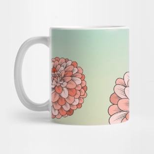 Coral Orange Pink Dahlia Flowers on Teal Blue Peach Ombre Mug